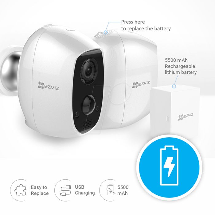 EZVIZ Camera C3A HD 1080P WiFi Sur Batterie