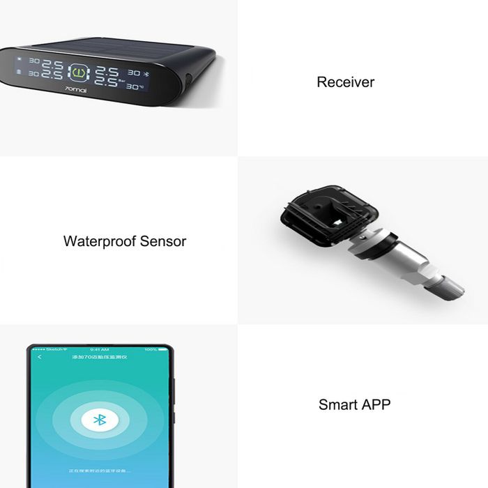 Xiaomi 70mai TPMS Système de surveillance de pression des pneus avec panneau solaire EU