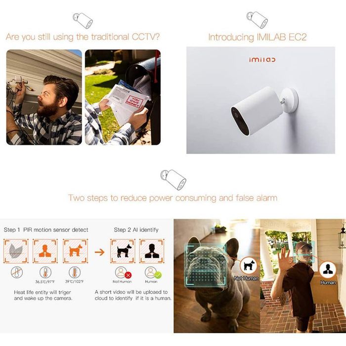 Kit XIAOMI IMILAB EC2 avec passerrelle -Caméra extérieure WIFI IP66 - BATERY 5100 MAH