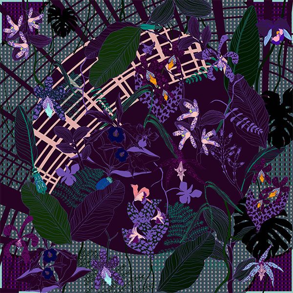 Foulard en soie 68 cm Orchidea