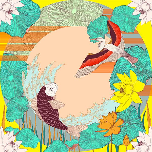 Foulard en soie 68cm Japanese mood