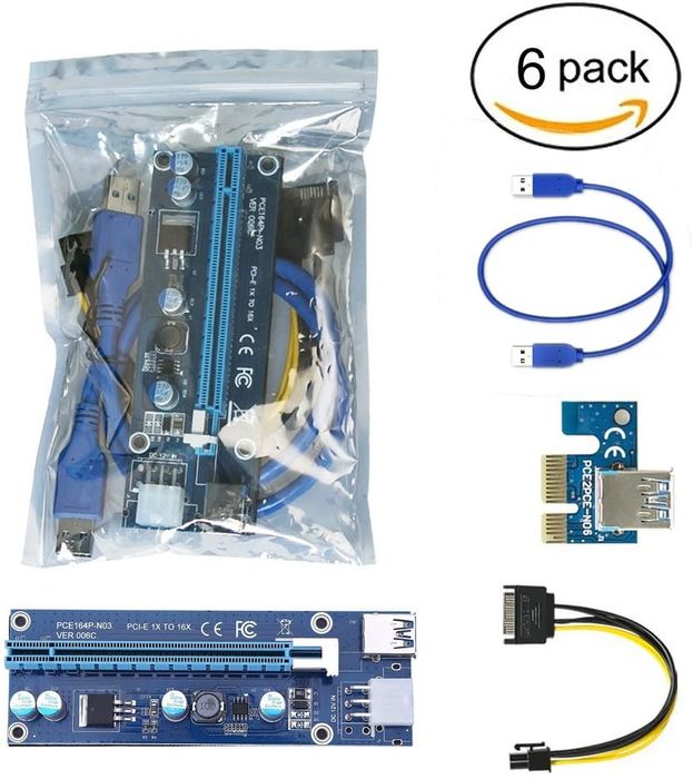 Pack de 6 Risers PCI-Express 1x vers 16x (PCI-E 6 Broches)