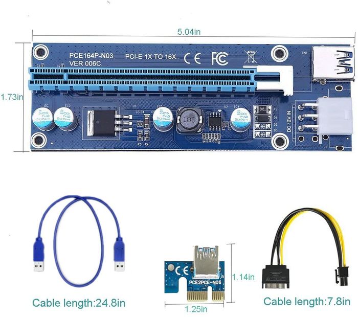 Pack de 6 Risers PCI-Express 1x vers 16x (PCI-E 6 Broches)