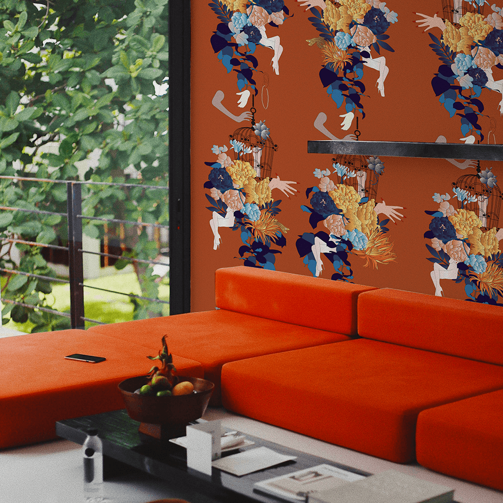 Papier Peint Belle Plante Orange (Lé L75 x H270 cm) par Erostick deco