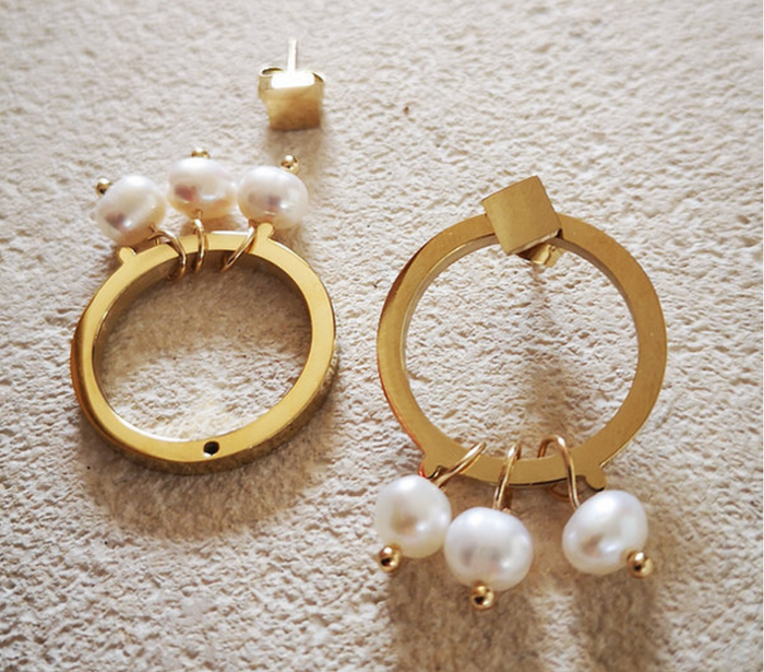 Bague- Boucles d'oreilles perles de nacre par Les bOOcles