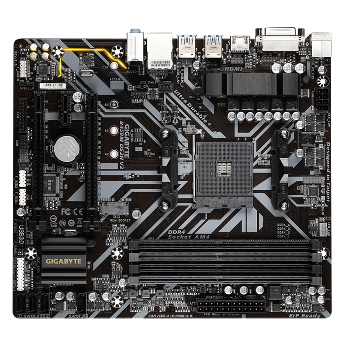 GIGABYTE B450M DS3H V2 - AM4 - MATX - B450 - 4DDR4 - DVI - HDMI - M.2 SUPPORT RGB LED