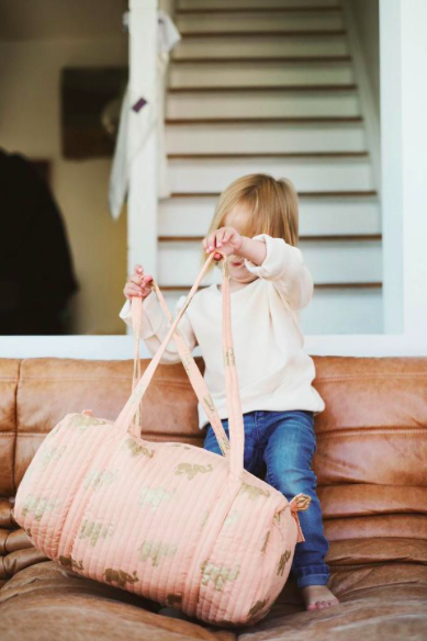 Sac Weekend en coton bio Peach Elephant par Holi and Love