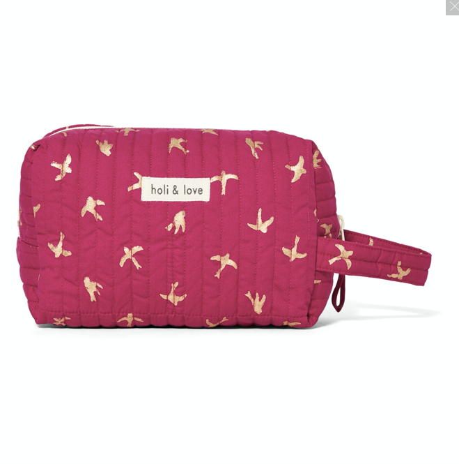 Trousse de toilette en coton bio Magenta gold bird par Holi and Love
