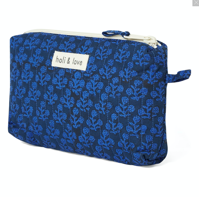 Trousse cosmétique en coton bio Blue Flower par Holi and Love