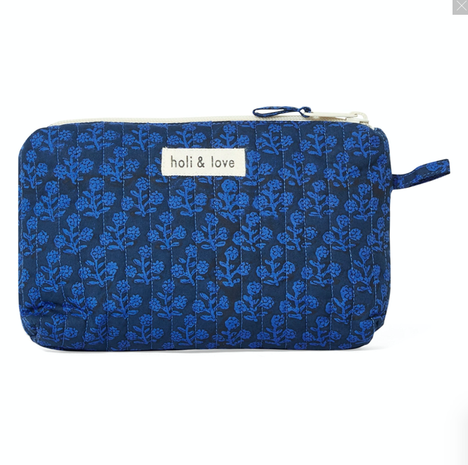Trousse cosmétique en coton bio Blue Flower par Holi and Love