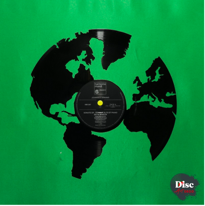 Vinyle découpé "Carte du monde" par Disc art déco