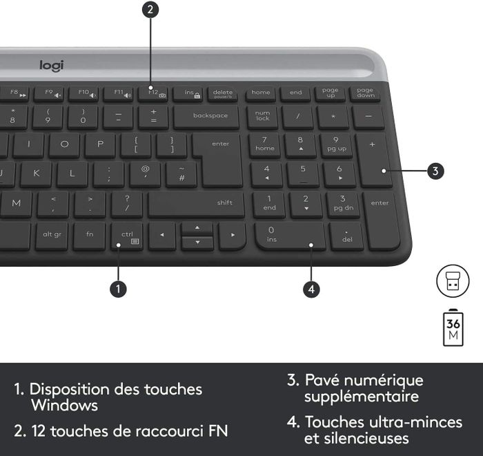 Logitech MK470 Combo Clavier et Souris sans Fil pour Windows, 2,4 GHz avec Récepteur USB Unifying