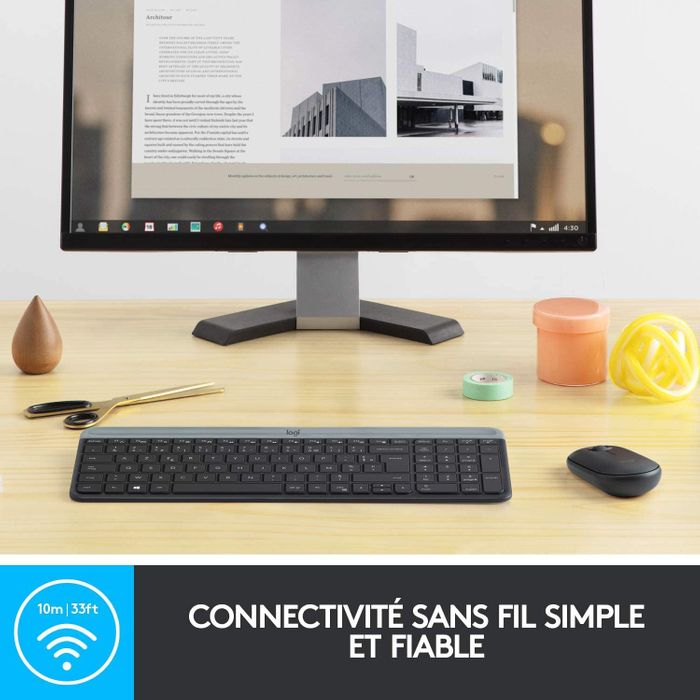 Logitech MK470 Combo Clavier et Souris sans Fil pour Windows, 2,4 GHz avec Récepteur USB Unifying