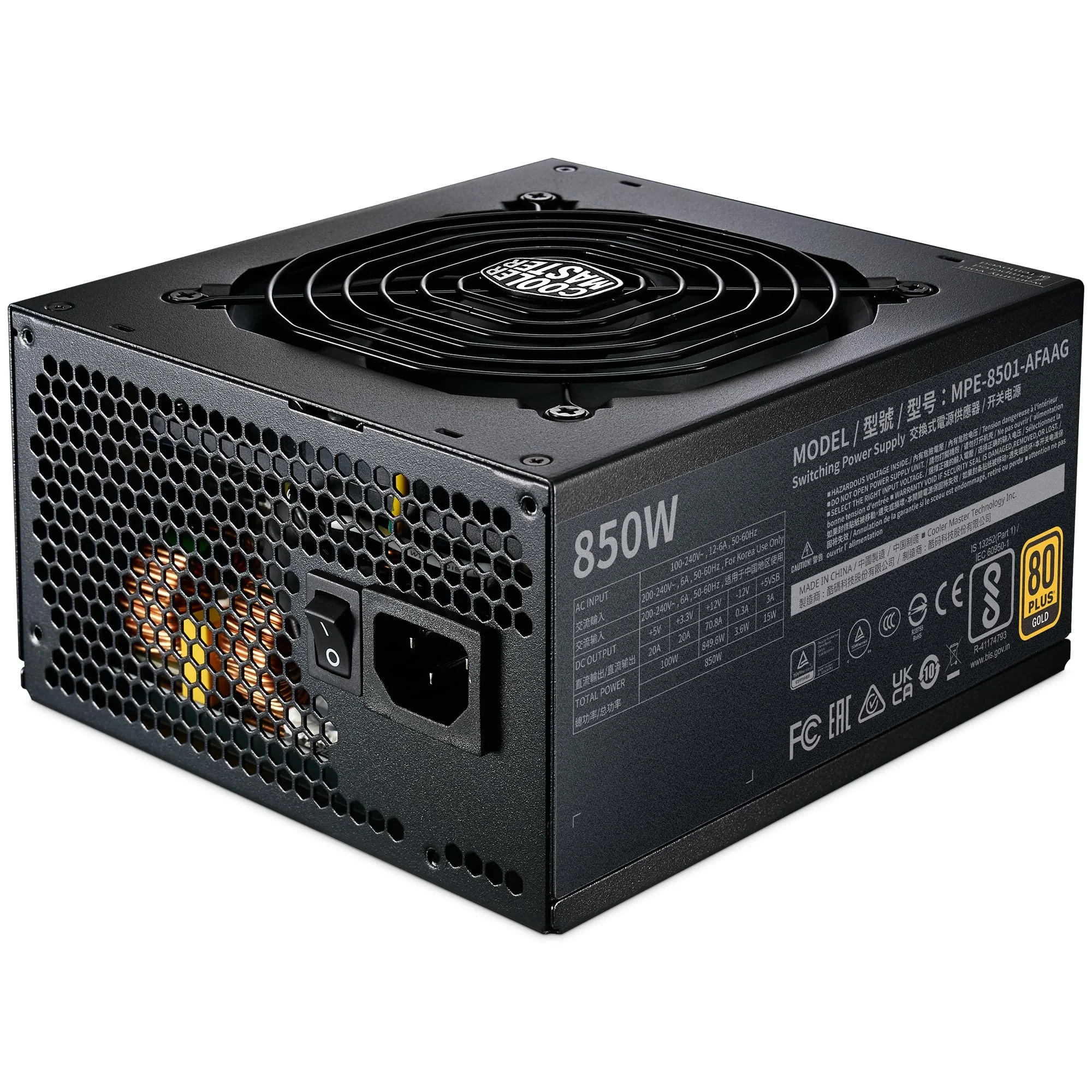 Cooler Master MWE Gold 850 V2 ATX 3.1 - 100% Modulaire - Prise EU - Support ATX 3.1, PSU 80 Plus Gold 850W, Garantie 5 Ans