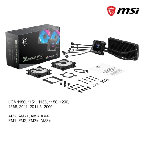MSI MPG CORELIQUID K240 Kit Watercooling CPU, Pompe LCD avec 2x 120mm ARGB TORX FAN 4.0