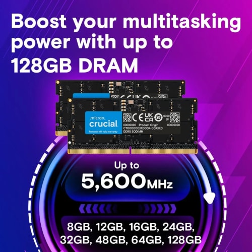 Crucial RAM 16Go DDR5 5600MHz (ou 5200MHz ou 4800MHz) Mémoire pour Ordinateur Portable CT16G56C46S5