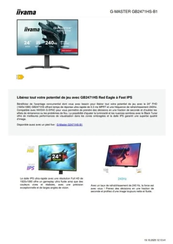 iiyama GB2471HS-B1-23.8" IPS, 1920x1080/240Hz, 2H1DP, Has