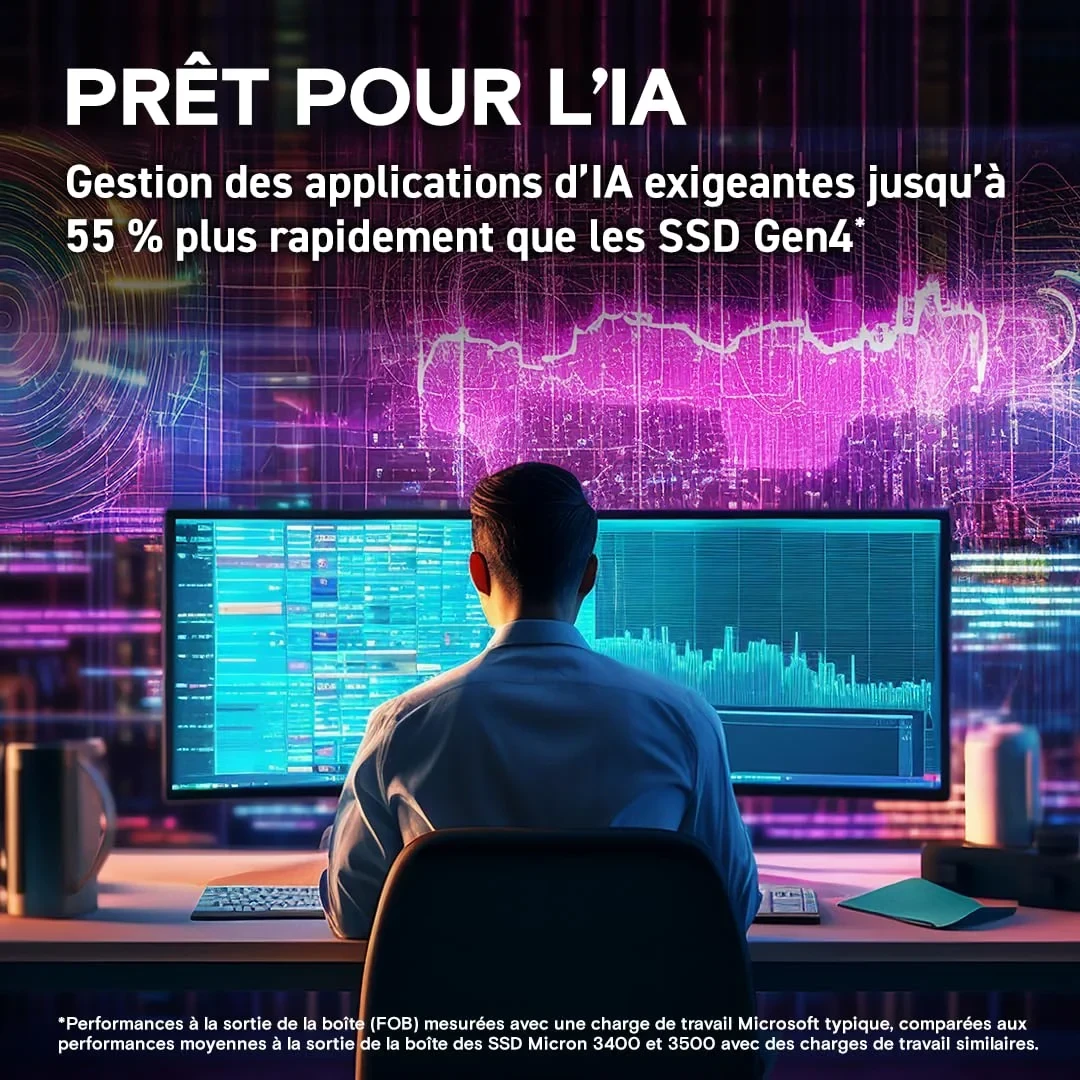 Crucial T705 SSD 1To PCIe Gen5 NVMe M.2 SSD Interne Gaming (Nouveau 2024), Jusqu’à 13.600Mo/s, Microsoft DirectStorage, Rétrocompatibilité PCIe 3.0 et 4.0, Disque Dur SSD - CT1000T705SSD3