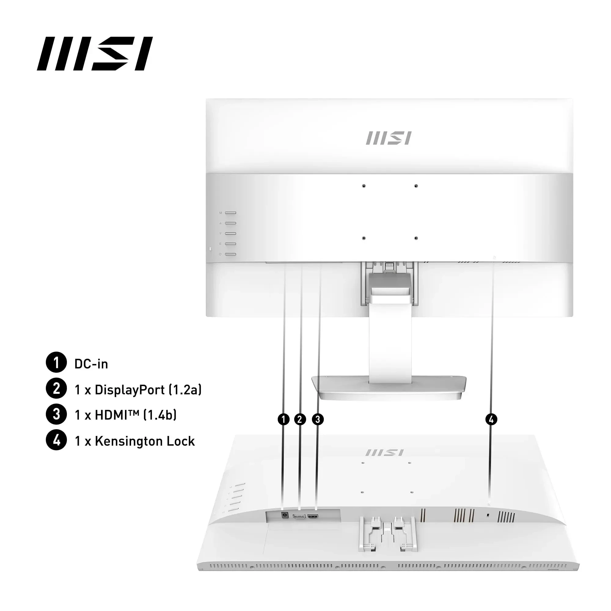 MSI Pro MP2412W Écran Bureautique 23.8" Full HD 1920x1080, 100Hz, Haut-Parleurs Intégrés, Inclinaison Réglable - HDMI 1.4b, DP 1.2a