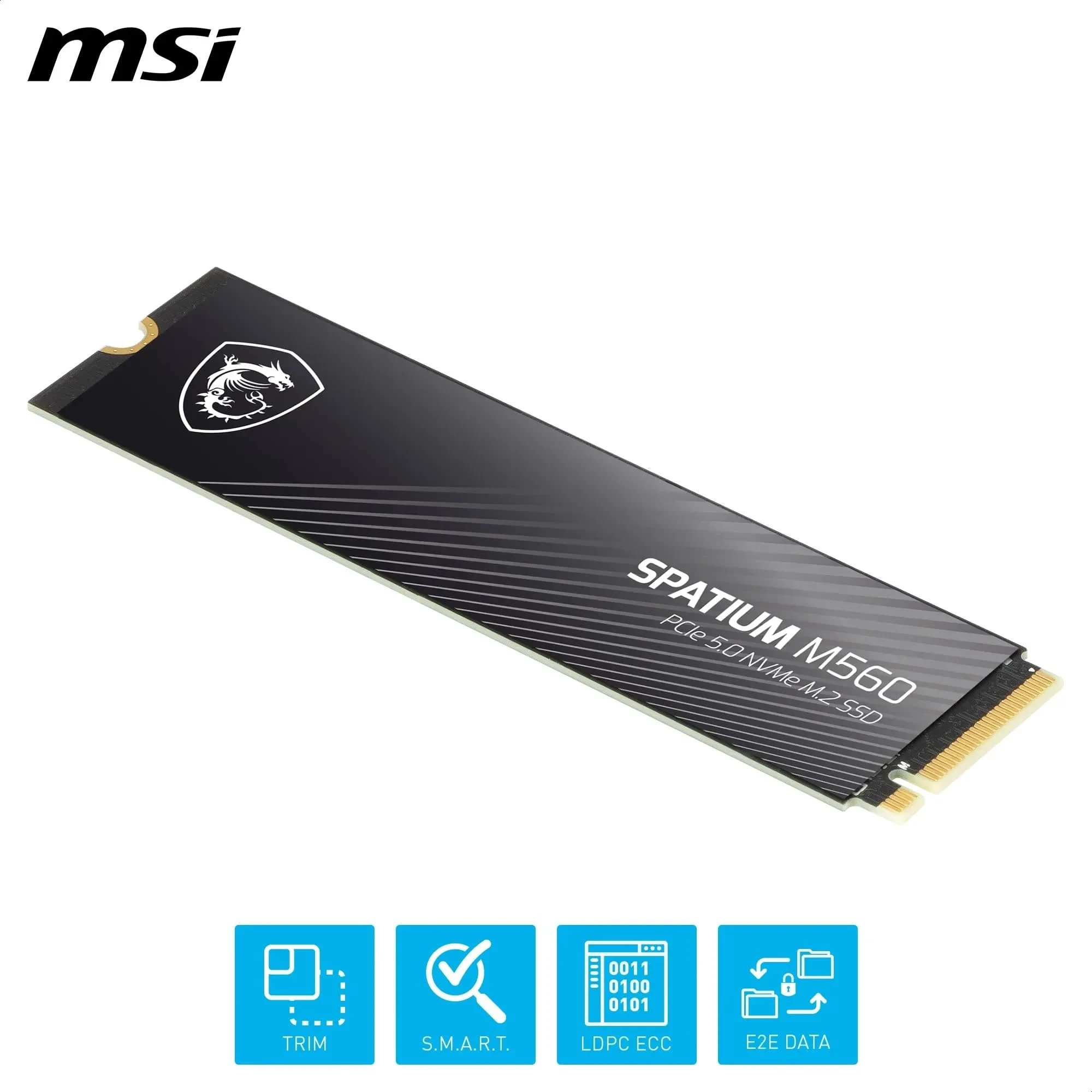 MSI SPATIUM M560 SSD 1TB - Disque SSD Interne 1 to PCIe 5.0 NVMe M.2, Lecture 10200 MB/s, Écriture 8400 MB/s, 3D NAND, Sécurité des Données Intégrée, Center - Garantie 5 Ans (600 TBW)