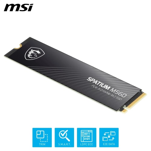 MSI SPATIUM M560 SSD 1TB - Disque SSD Interne 1 to PCIe 5.0 NVMe M.2, Lecture 10200 MB/s, Écriture 8400 MB/s, 3D NAND, Sécurité des Données Intégrée, Center - Garantie 5 Ans (600 TBW)