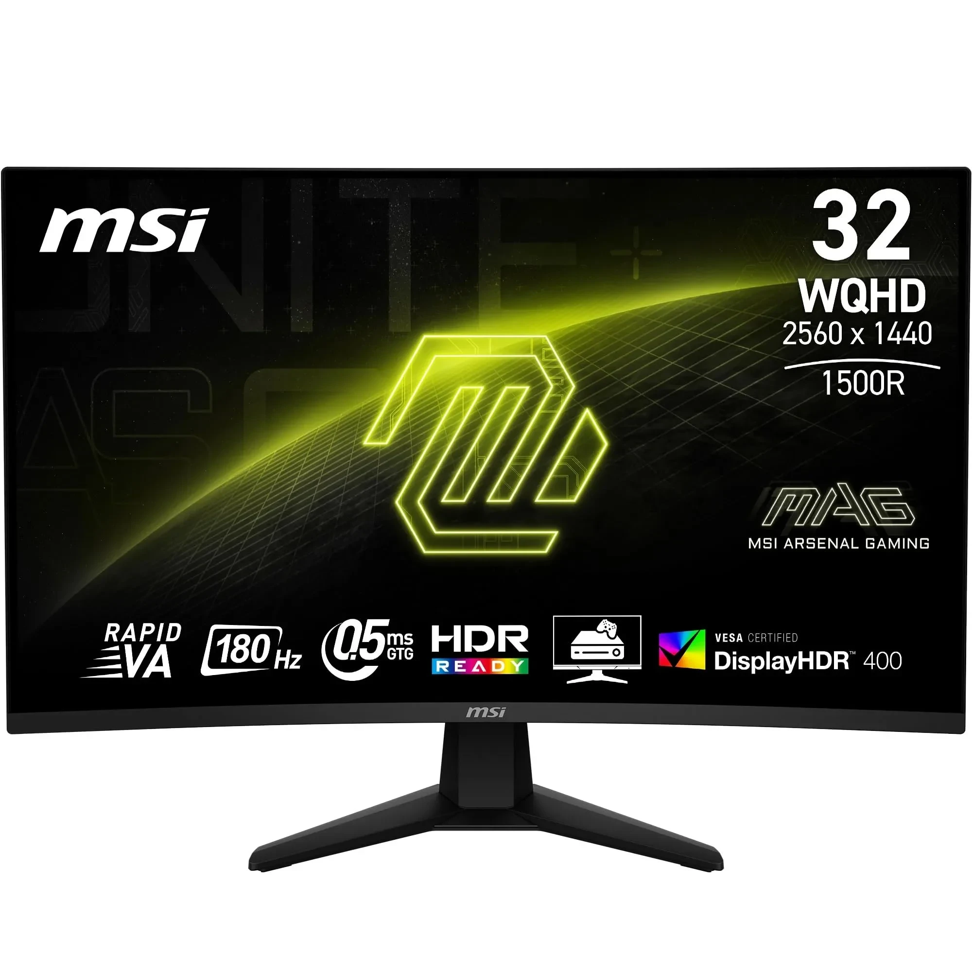 MSI MAG 32CQ6F Écran Gaming incurvé FHD de 32" - Dalle Rapid VA 2560 x 1440 1500R, 180 Hz / 0,5ms, DisplayHDR 400, AMD FreeSync, AI Vision, Compatible VESA, inclinable - HDMI 2.0b, DP 1.4a