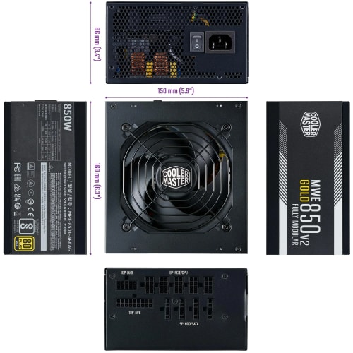 Cooler Master MWE Gold 850 V2 ATX 3.1 - 100% Modulaire - Prise EU - Support ATX 3.1, PSU 80 Plus Gold 850W, Garantie 5 Ans