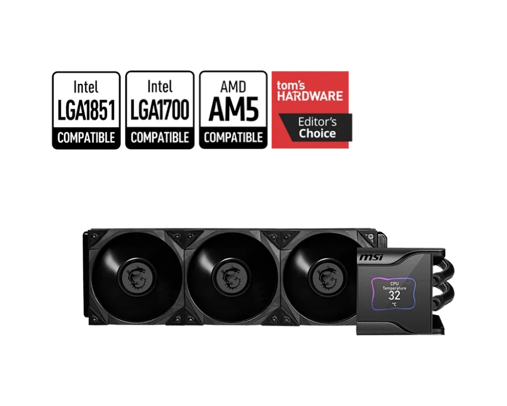 MSI Meg CoreLiquid S360 Refroidisseur liquide pour processeur AIO Écran IPS 2,4"-Radiateur 360 mm Triple ventilateurs silencieux