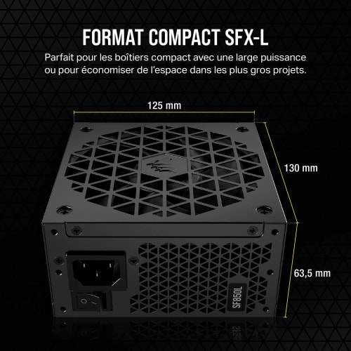 Corsair SF850L Alimentation SFX Modulaire et Silencieuse - ATX 3.1 et PCIe 5.1 - 80 PLUS Gold - Mode Zéro RPM - Noir