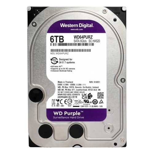 WD Purple 6 To Disque dur Interne 3.5" dédié Vidéosurveillance AllFrame Technology, 180BT/yr, 256MB Cache, Garantie 3 ans