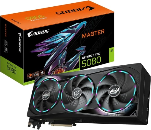 GIGABYTE AORUS GeForce RTX 5080 Master 16G Graphics Card, WINDFORCE Cooling System, 16GB 256-bit GDDR7, GV-N5080AORUS M-16GD Video Card