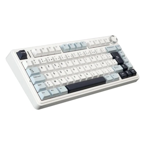 Aula F75 Clavier Mécanique Gasket à 75%, sans Fil/BT/USB-C, avec Cinq Couches de Coussinets, Bouton, RVB, Batterie, NKRO,QWERTY (Light Blue, LEOBOG Reaper Switch)