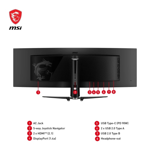 MSI MPG 491CQP QD-OLED Ecran Gaming incurvé 49'' DQHD - 1800R, Dalle Quantum Dot OLED 5120 x 1440, 144 Hz / 0.03 ms, 99% DCI-P3, ΔE≤2, DisplayHDR True Black 400, KVM - DP 1.4a, HDMI 2.1, USB Type-C