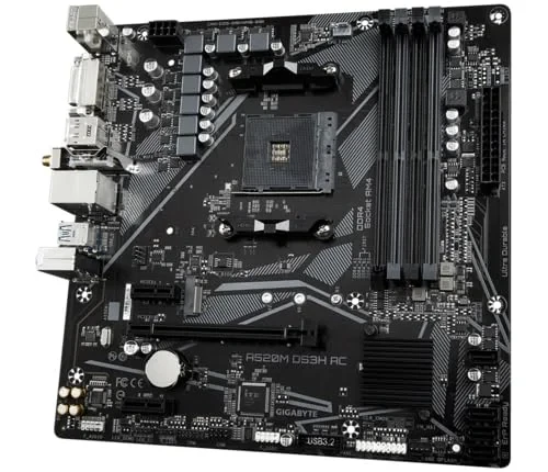 GIGABYTE A520M DS3H AC Carte Mère - Processeurs AMD Ryzen 5000 Series, VRM 5+3 Phases, jusqu'à 4733 MHz DDR5 (OC), 1xPCIe 3.0 M.2, LAN GbE, WiFi 5, USB 3.2 Gen 1