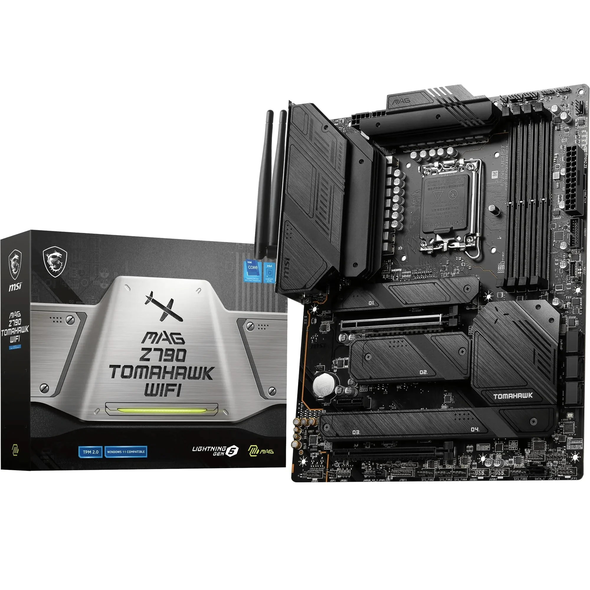 MSI MAG Z790 Tomahawk WiFi Carte-mère, ATX – pour processeurs Intel Core de 14e, 13e et 12e gén., LGA 1700-90A SPS VRM, DDR5 7200+MHz/OC, PCIe 5.0 & 4.0 x16, 4 x M.2 Gen4, Wi-FI 6E