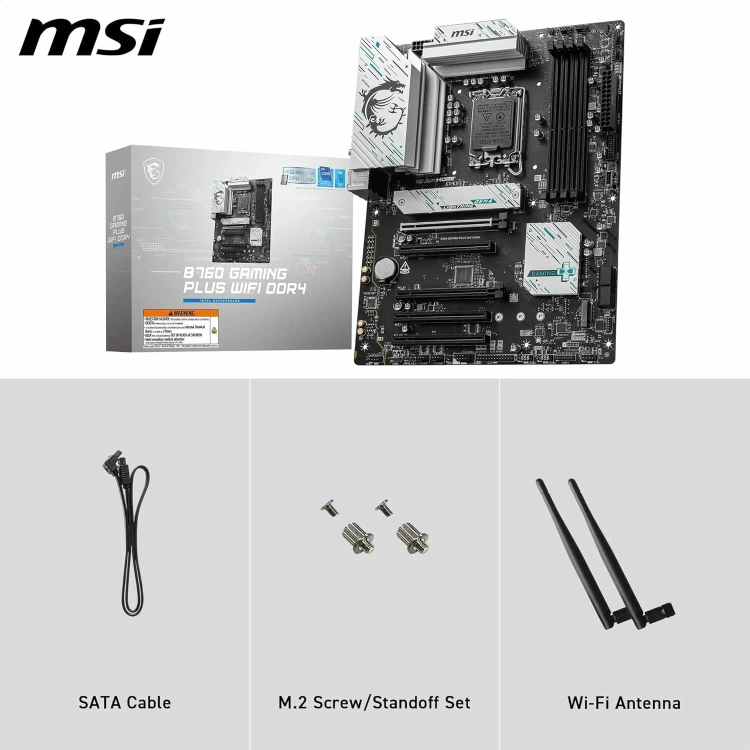 MSI B760 Gaming Plus WiFi DDR4 Carte mère, ATX - pour processeurs Intel 14e, 13e & 12e gén, LGA 1700 