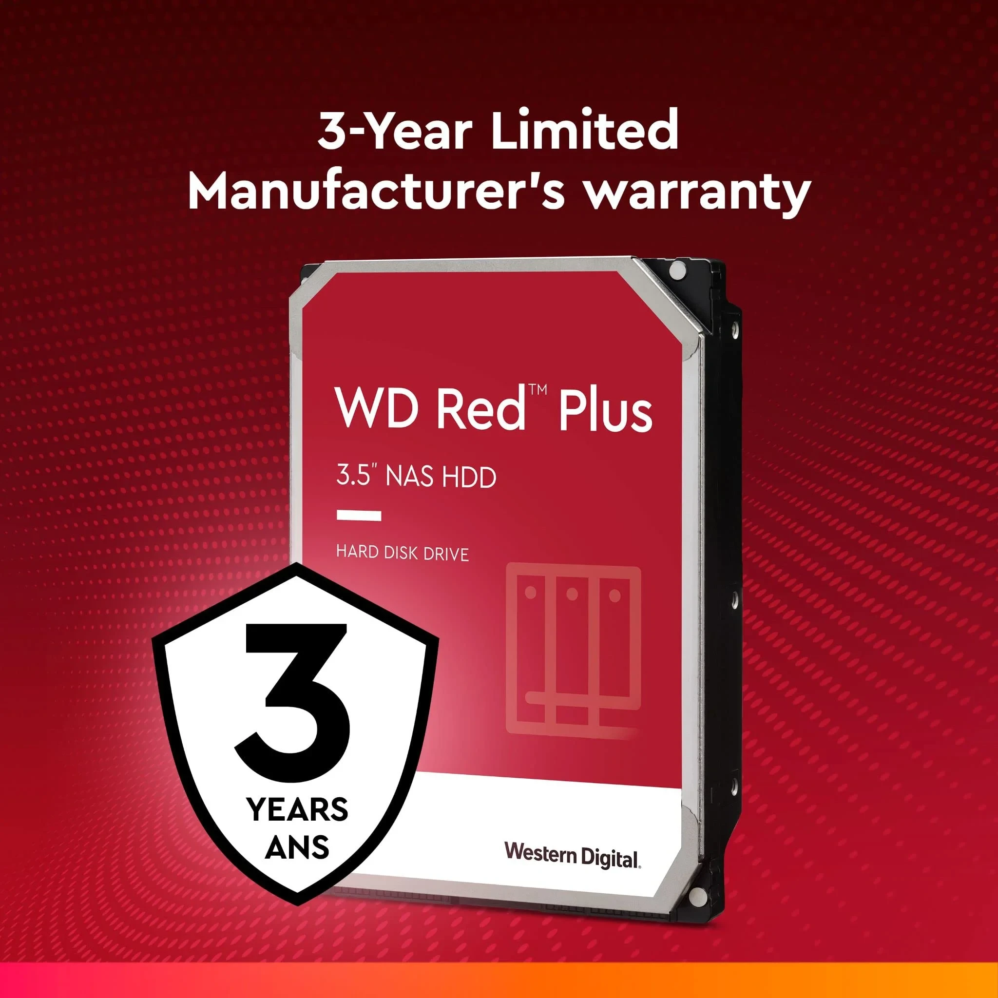 WD Red Plus Disque Dur Interne NAS 3,5" 4 to – Classe 5400 TR/Min, SATA 6 Go/s, CMR, 256 Mo de Cache