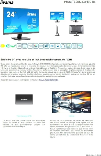 IIYAMA XU2492HSU-B6 23.8",IPS,1920x1080/100Hz,1H1DP