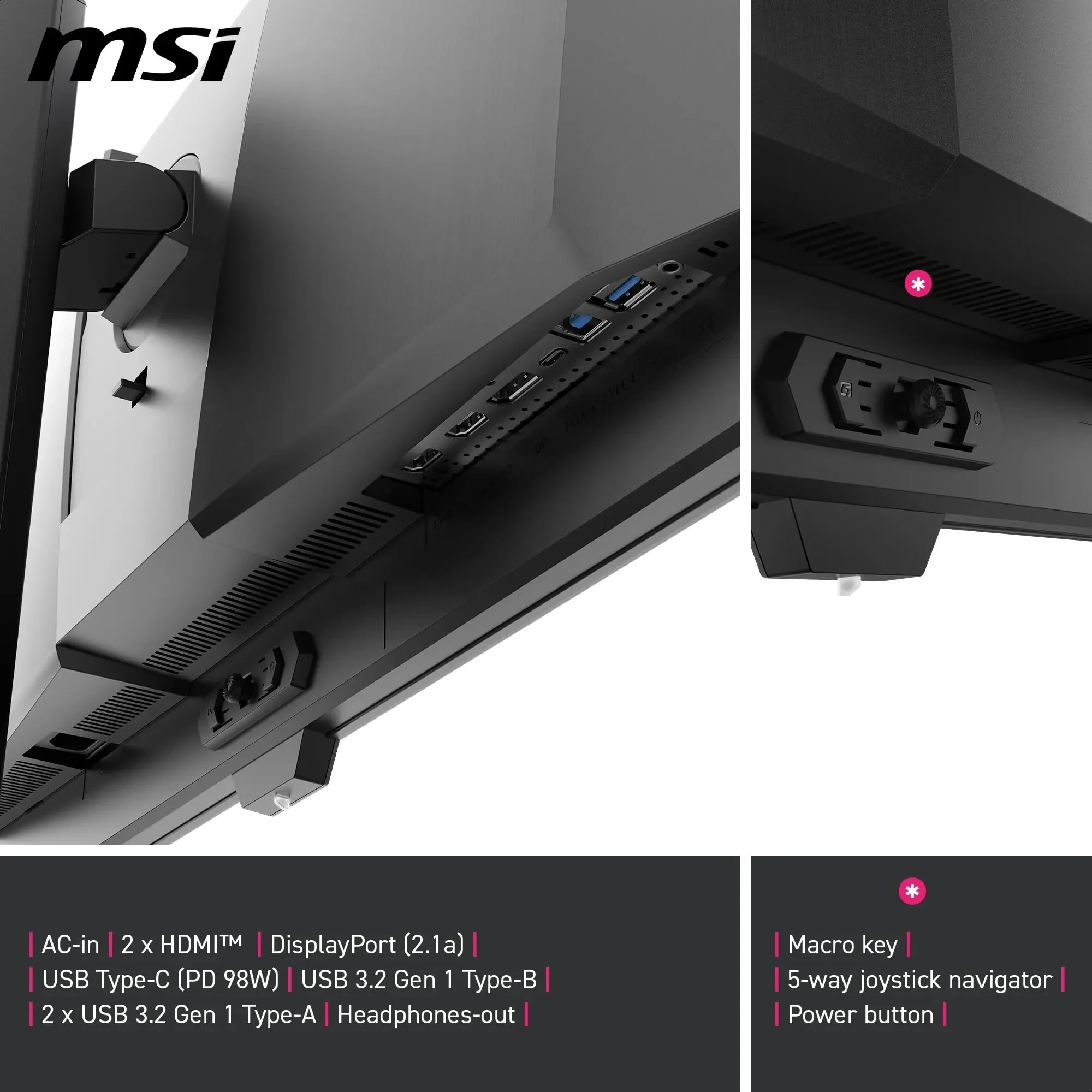 MSI MPG 271QR QD-OLED X50 écran Gaming 27 Pouces WQHD - Dalle Quantum Dot OLED 2560 x 1440, 500Hz / 0,03ms, DisplayHDR True Black 500, capteur AI Care, HDMI™ 2.1, DP 2.1a, USB C (98 W PD), Noir