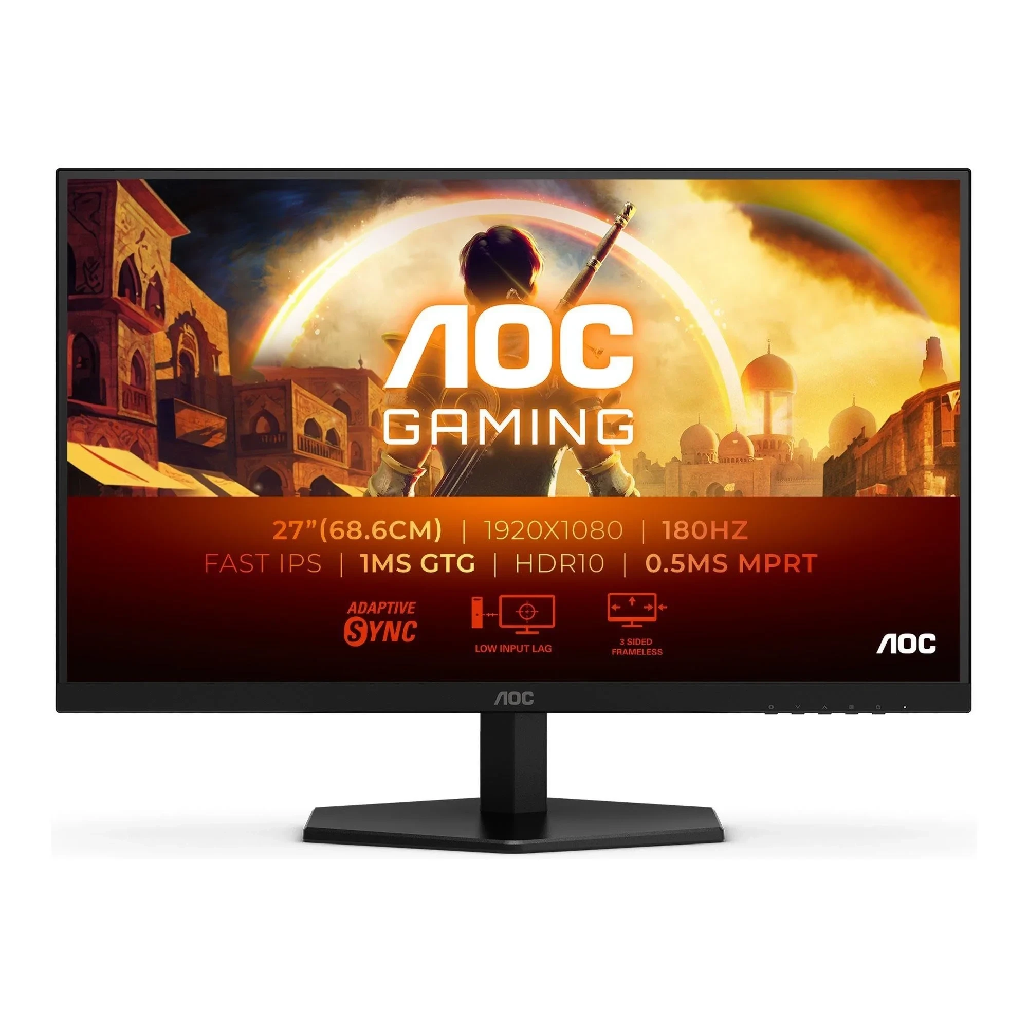 AOC Gaming 27G42E - Moniteur Full HD 27 ", 180 Hz, 1 ms, FreeSync Prem, G-Sync comp, HDR10 (1920 x 1080, 1 x HDMI 2.0, 1 x DisplayPort 1.4) Noir