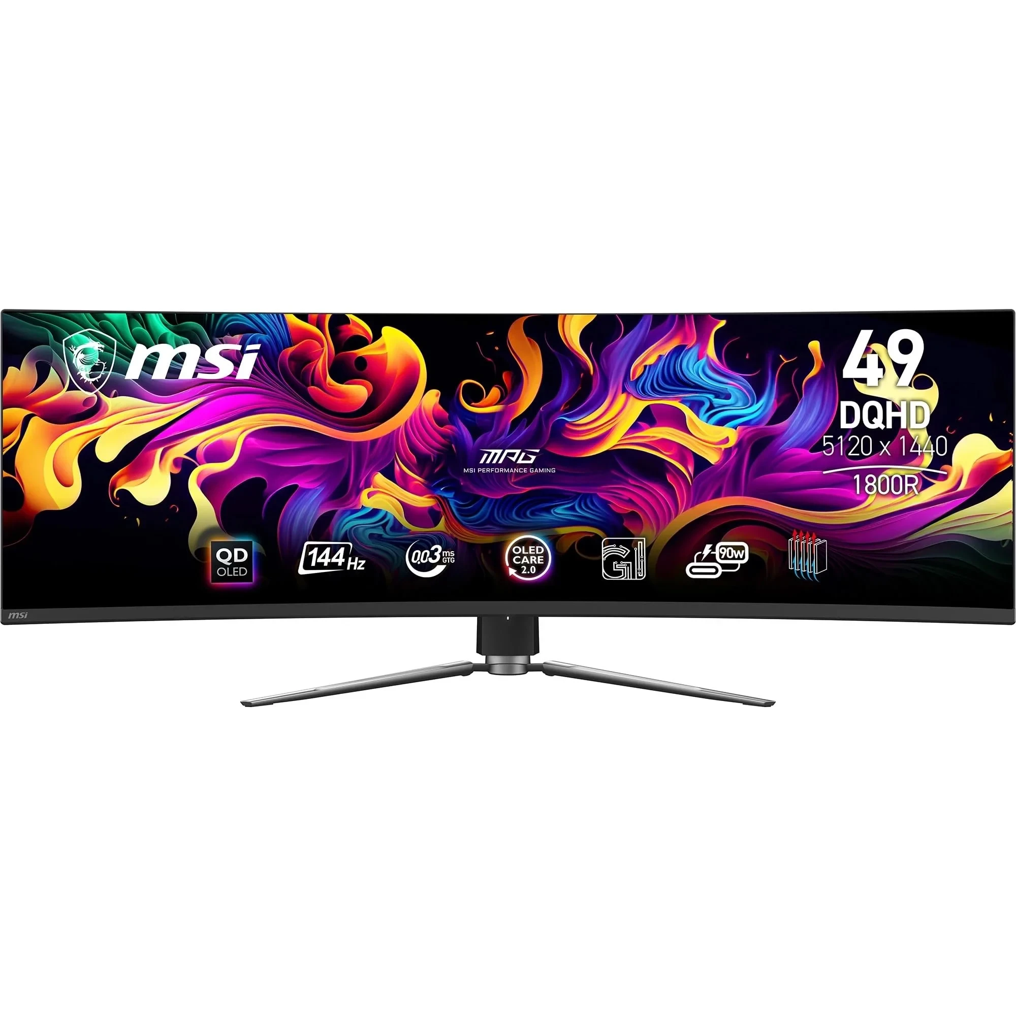 MSI MPG 491CQP QD-OLED Ecran Gaming incurvé 49'' DQHD - 1800R, Dalle Quantum Dot OLED 5120 x 1440, 144 Hz / 0.03 ms, 99% DCI-P3, ΔE≤2, DisplayHDR True Black 400, KVM - DP 1.4a, HDMI 2.1, USB Type-C