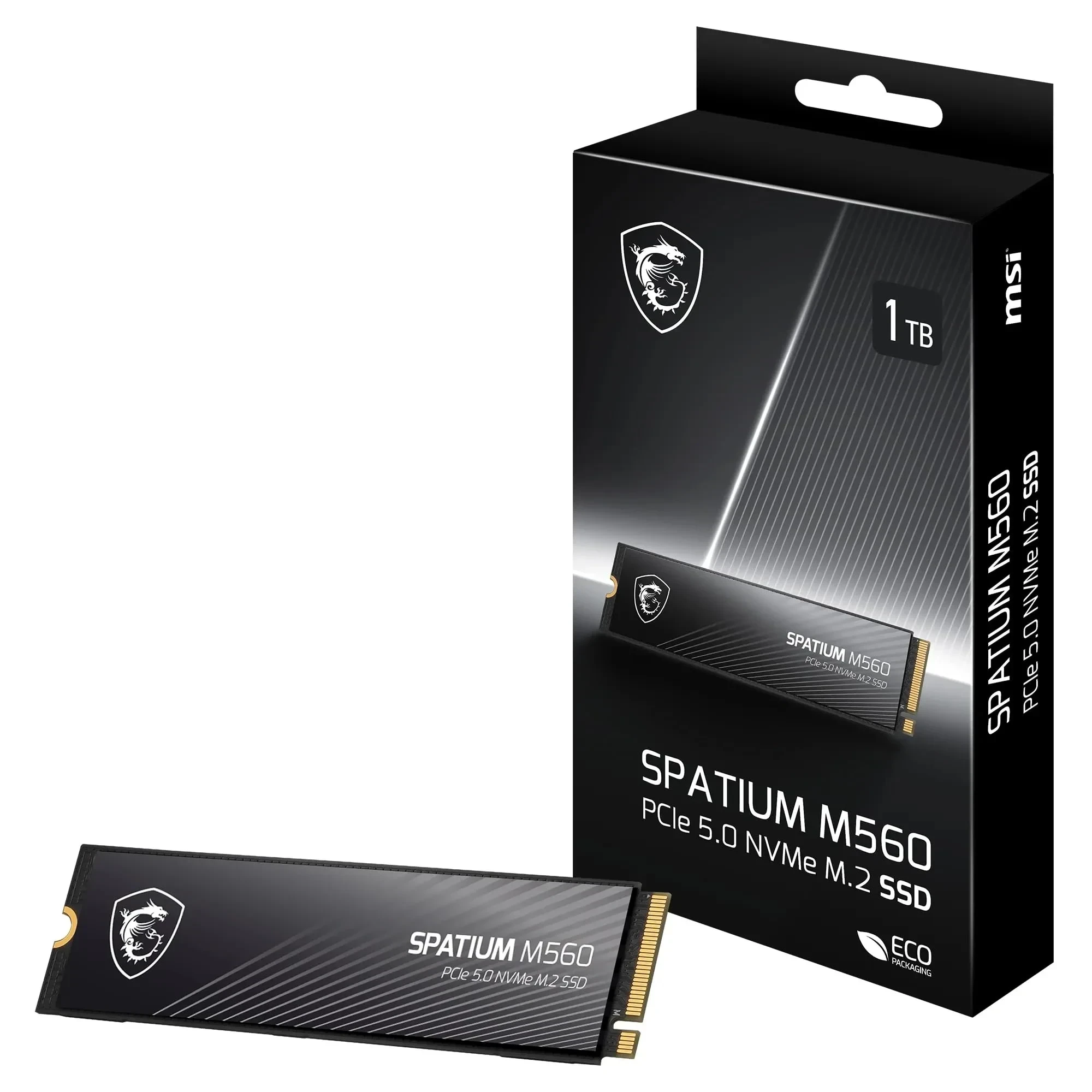 MSI SPATIUM M560 SSD 1TB - Disque SSD Interne 1 to PCIe 5.0 NVMe M.2, Lecture 10200 MB/s, Écriture 8400 MB/s, 3D NAND, Sécurité des Données Intégrée, Center - Garantie 5 Ans (600 TBW)