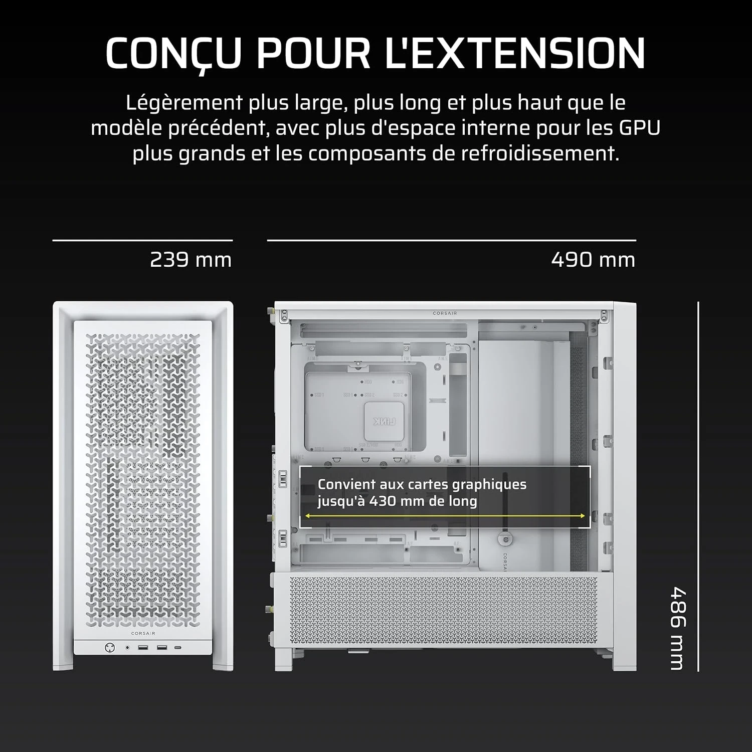 Corsair 4000D Airflow Blanc Boîtier ATX Moyen Tour en Verre Trempé