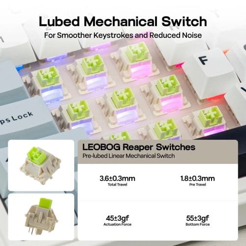 Aula F75 Clavier Mécanique Gasket à 75%, sans Fil/BT/USB-C, avec Cinq Couches de Coussinets, Bouton, RVB, Batterie, NKRO,QWERTY (Light Blue, LEOBOG Reaper Switch)