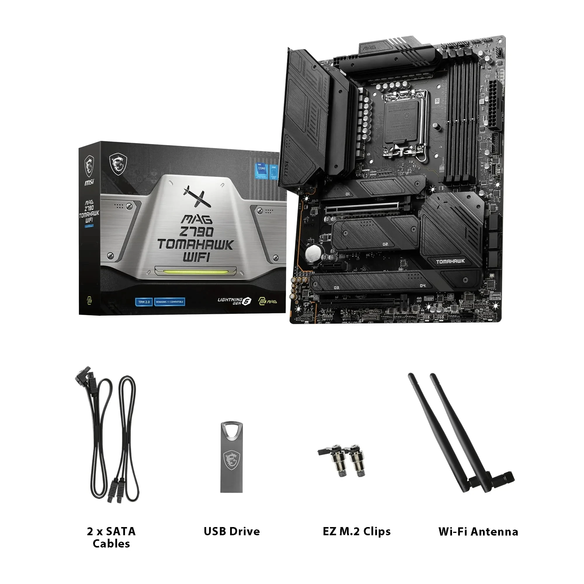 MSI MAG Z790 Tomahawk WiFi Carte-mère, ATX – pour processeurs Intel Core de 14e, 13e et 12e gén., LGA 1700-90A SPS VRM, DDR5 7200+MHz/OC, PCIe 5.0 & 4.0 x16, 4 x M.2 Gen4, Wi-FI 6E
