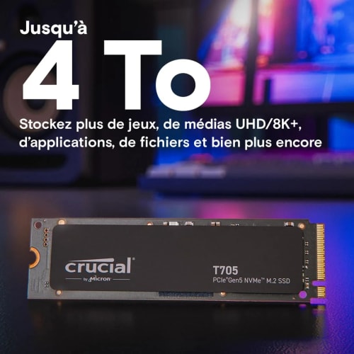 Crucial T705 SSD 1To PCIe Gen5 NVMe M.2 SSD Interne Gaming (Nouveau 2024), Jusqu’à 13.600Mo/s, Microsoft DirectStorage, Rétrocompatibilité PCIe 3.0 et 4.0, Disque Dur SSD - CT1000T705SSD3
