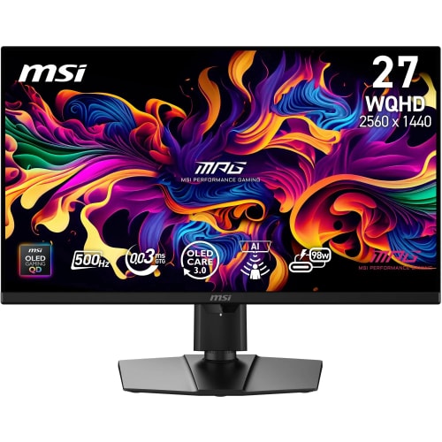 MSI MPG 271QR QD-OLED X50 écran Gaming 27 Pouces WQHD - Dalle Quantum Dot OLED 2560 x 1440, 500Hz / 0,03ms, DisplayHDR True Black 500, capteur AI Care, HDMI™ 2.1, DP 2.1a, USB C (98 W PD), Noir