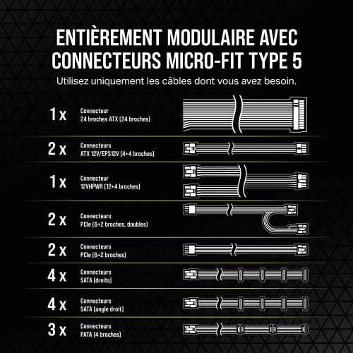 Corsair SF850L Alimentation SFX Modulaire et Silencieuse - ATX 3.1 et PCIe 5.1 - 80 PLUS Gold - Mode Zéro RPM - Noir