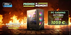 Boîtier d’ordinateur MSI lumineux au centre d’un paysage volcanique en fusion, avec texte promotionnel et indication « Inferno 2 ».
