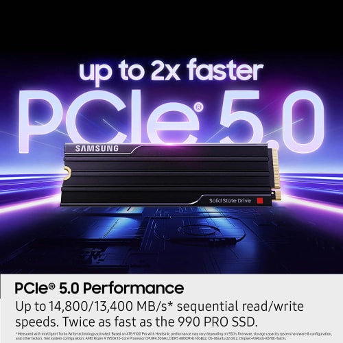 Samsung 9100 Pro avec dissipateur Thermique PCIe 5.0 2To NVMe SSD